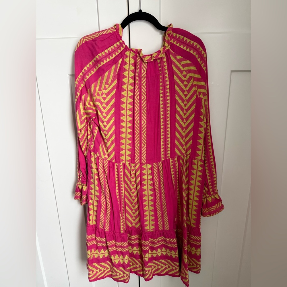 Maeve Anthropologie Dominique tunic dress in a pink and yellow geometric pattern - Picture 7 of 7